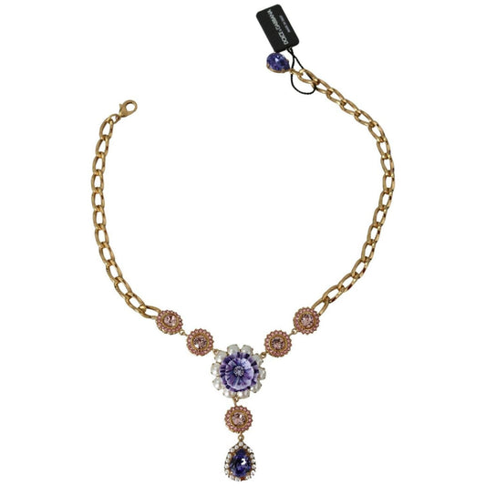 Elegant Gold Crystal Floral Charm Necklace