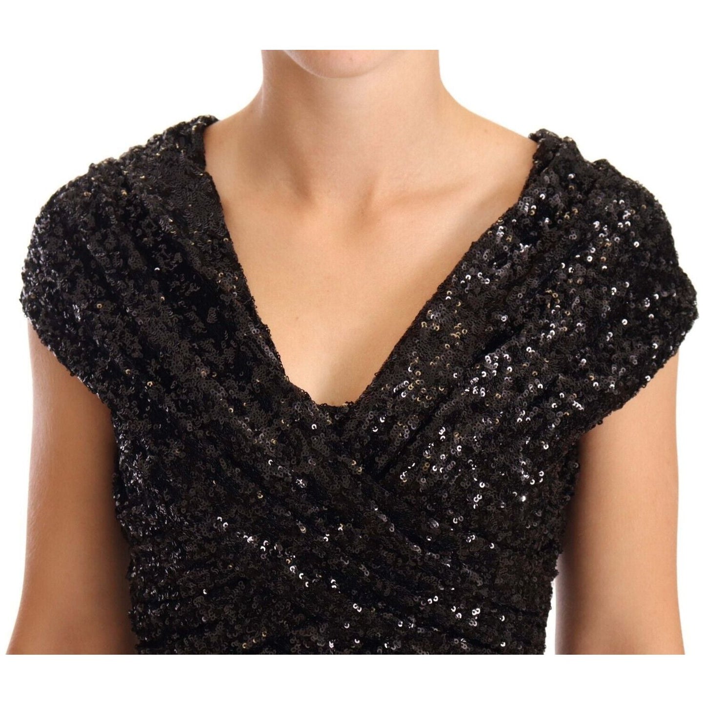 Elegant Black Sequined Open Shoulder Gown