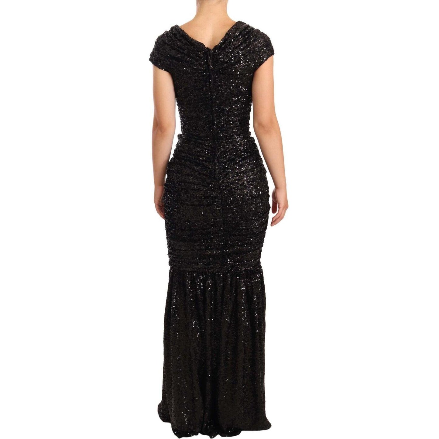 Elegant Black Sequined Open Shoulder Gown