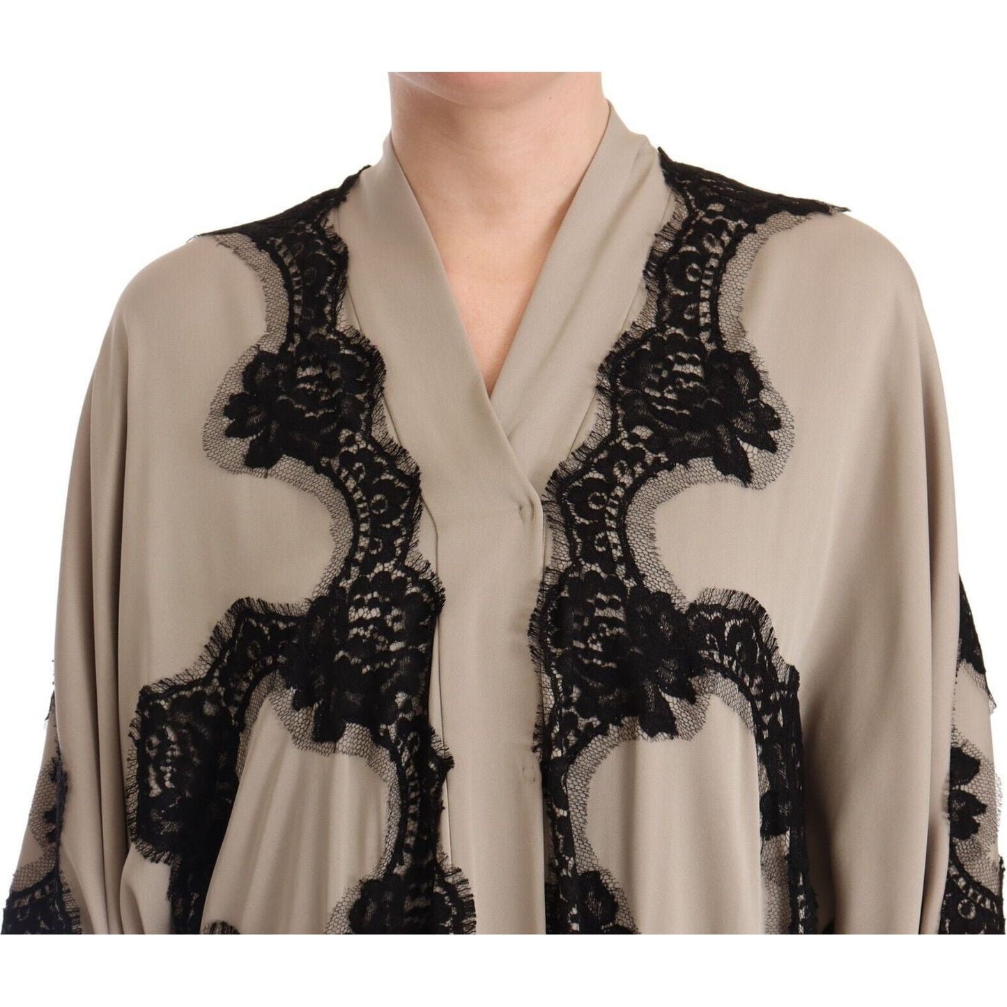 Elegant Beige Embroidered Lace Kaftan Dress