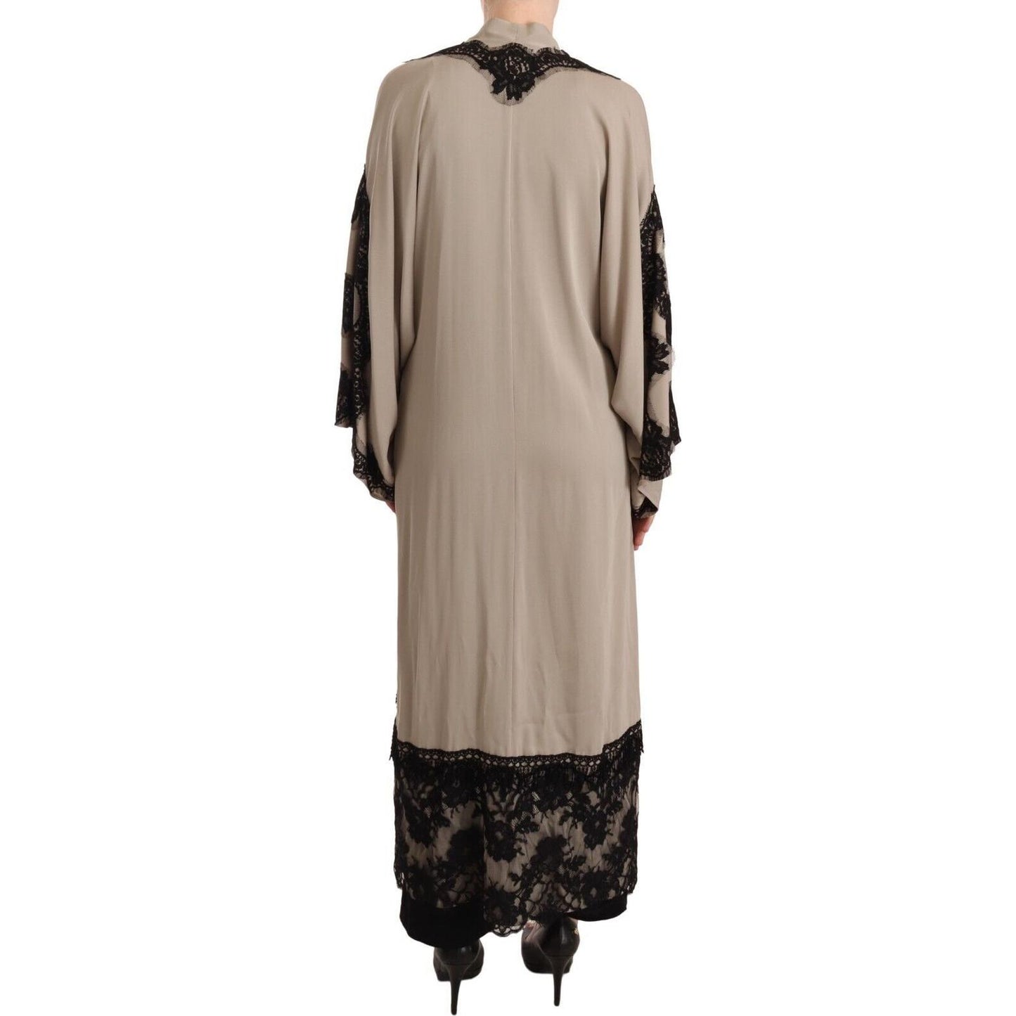 Elegant Beige Embroidered Lace Kaftan Dress