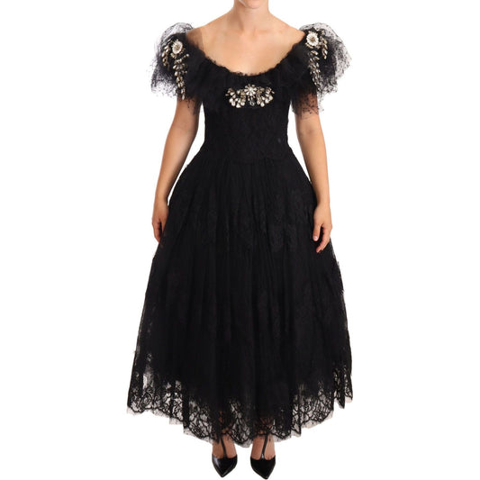 Crystal Embellished Black Ball Gown Dress