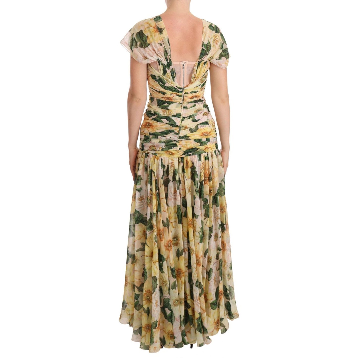 Floral Elegance Silk Pleated Maxi Dress