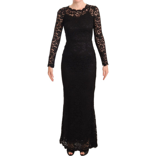 Dolce & Gabbana Black Cotton Lace Mermaid Long Sleeves Dress Dolce & Gabbana