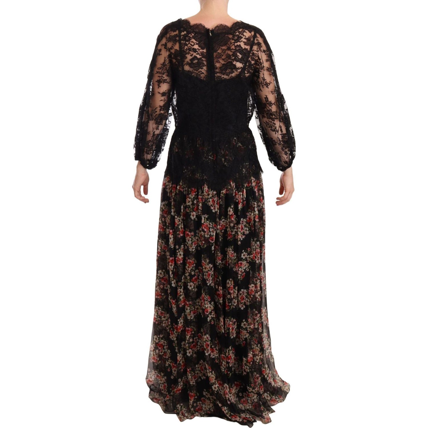 Elegant Lace Floral Maxi Dress with Polka Dots