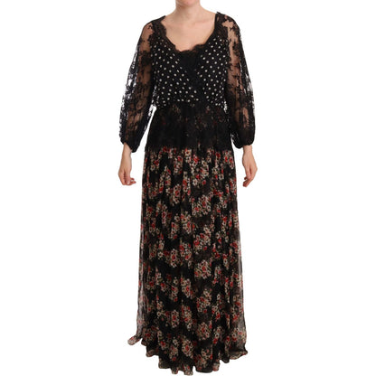 Dolce & Gabbana Black Lace Floral Polka Maxi Capri Dress