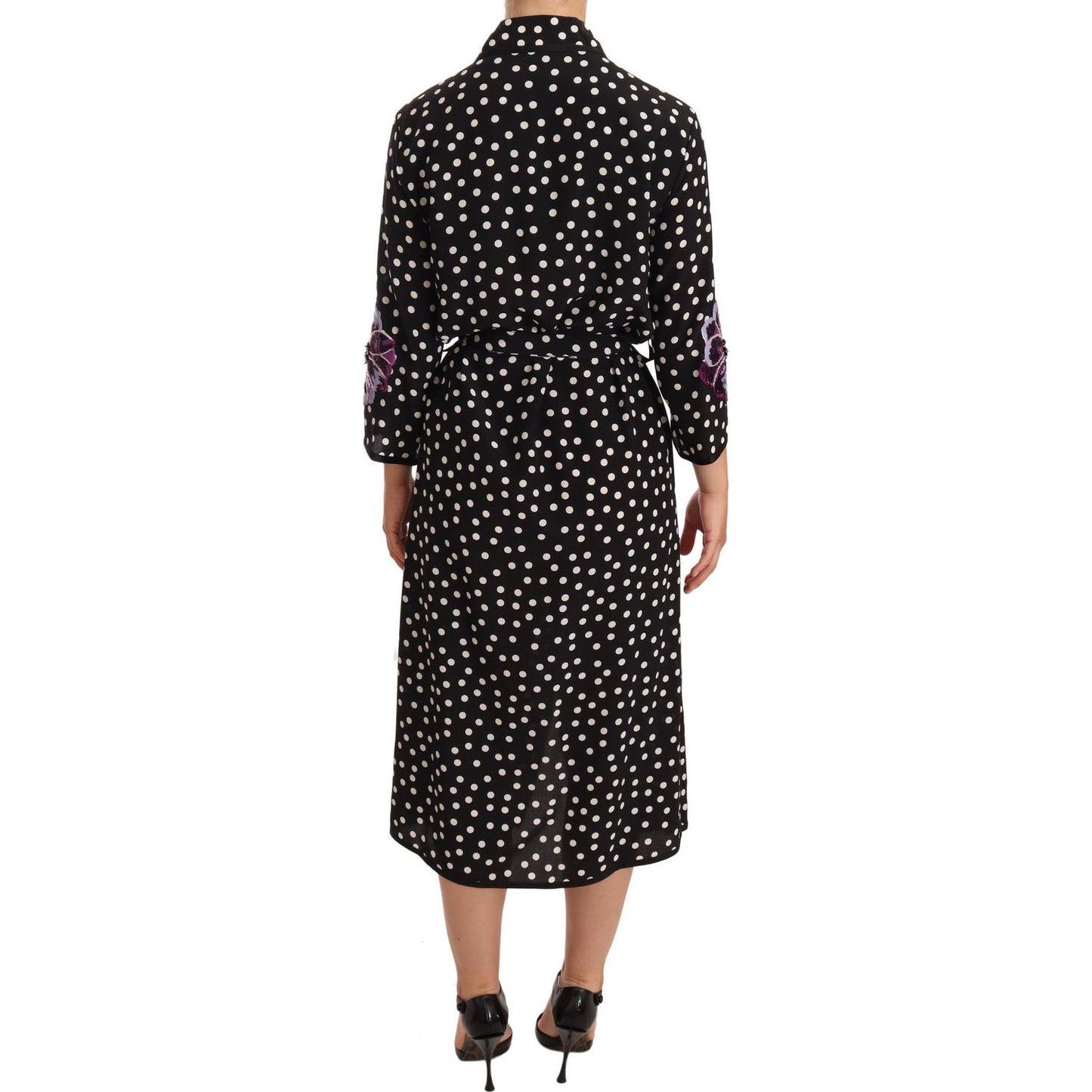 Elegant Silk Polka Dot Sequin Midi Dress