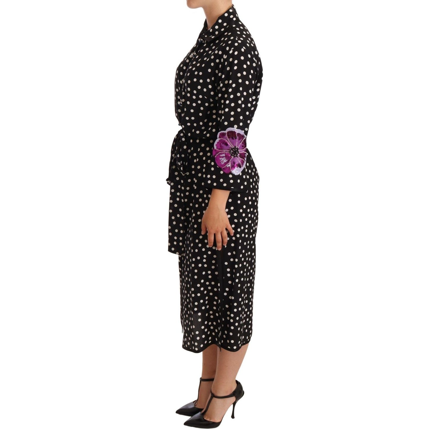 Elegant Silk Polka Dot Sequin Midi Dress