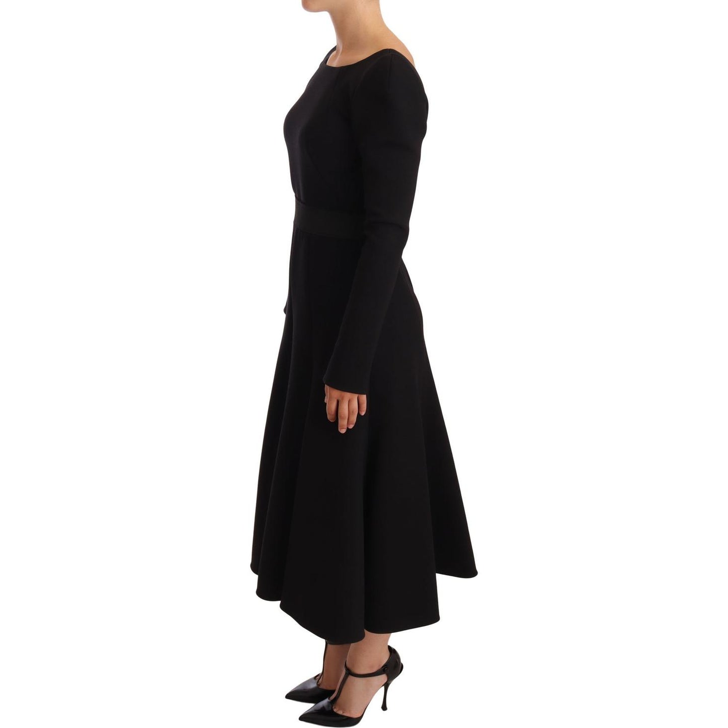 Elegant Black Stretch Sheath Mid-Calf Dress