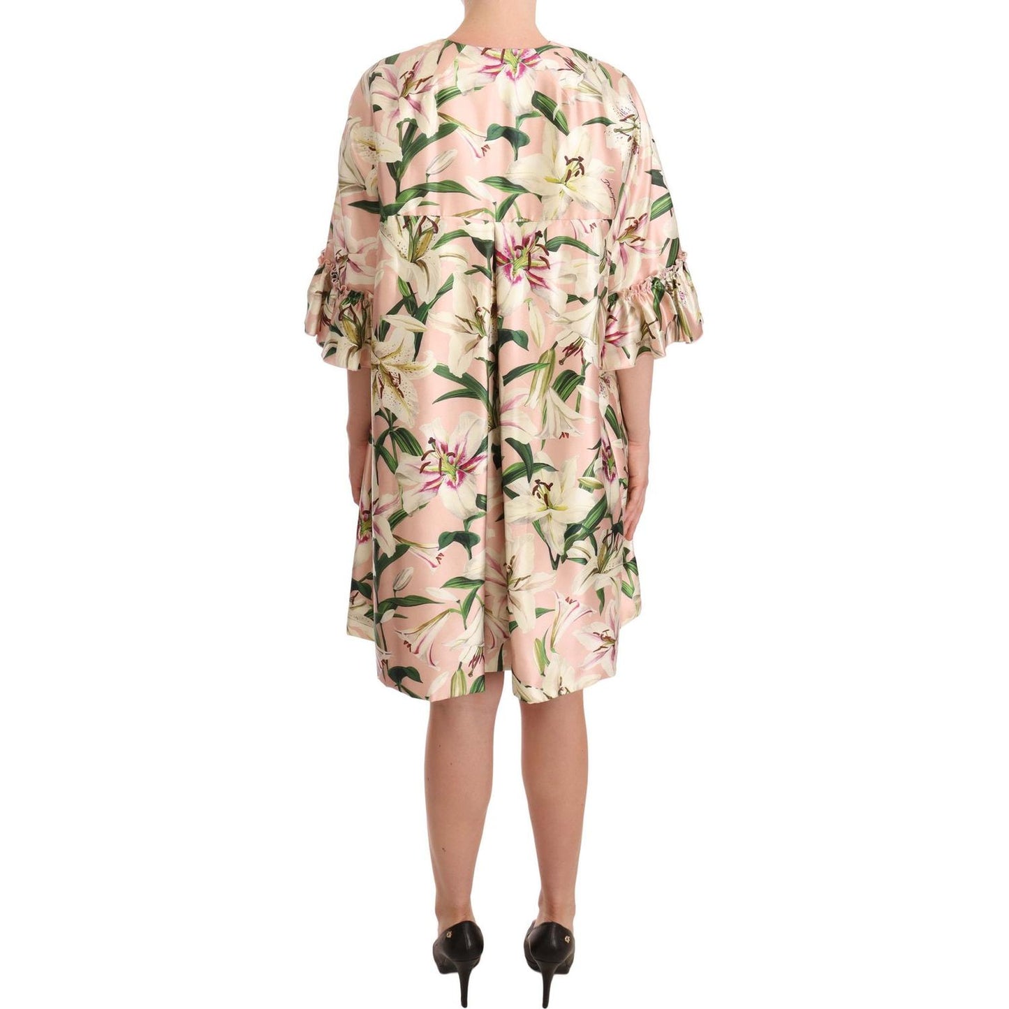 Elegant Floral Ruffled Silk Long Coat