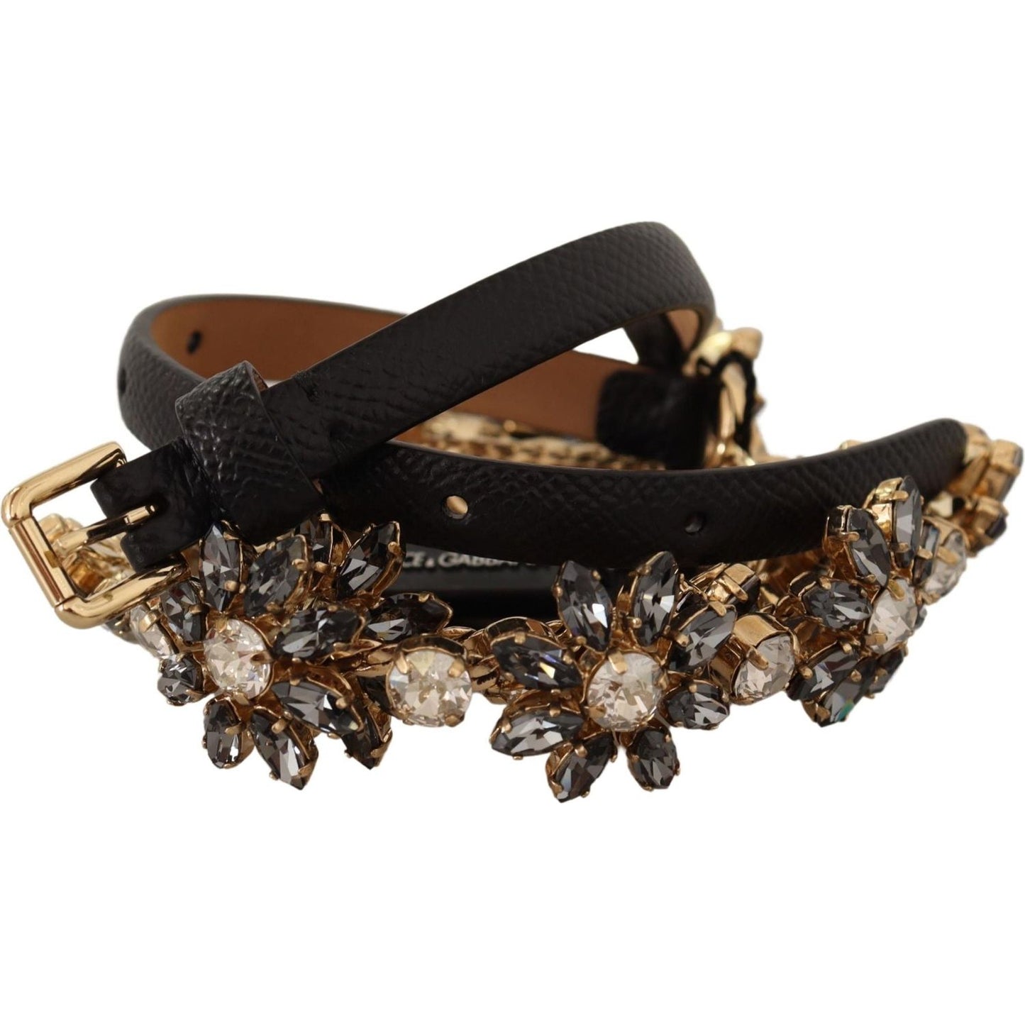 Elegant Crystal Daisy Chain Leather Belt