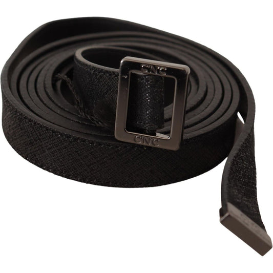 Chic Black Leather Fashion Belt with Metal Buckle