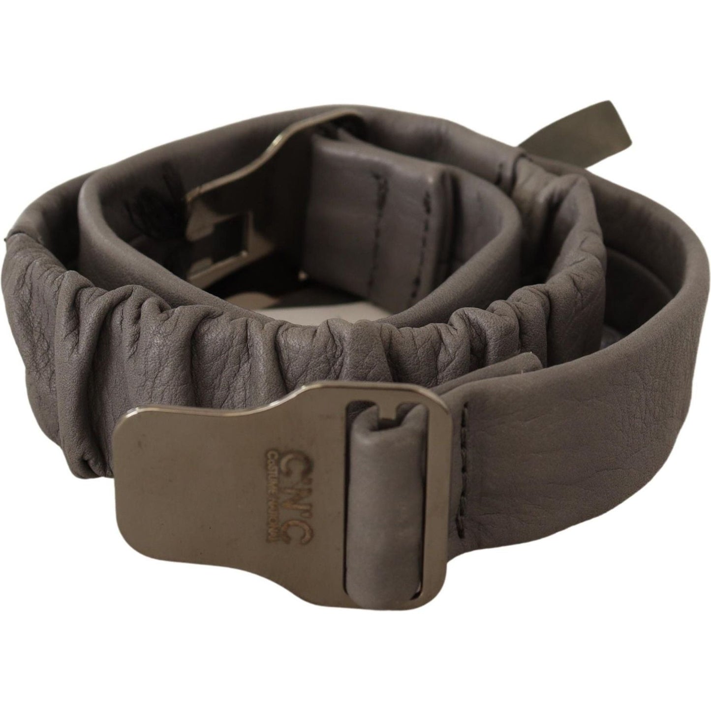 Elegant Gray Leather Fashion Belt