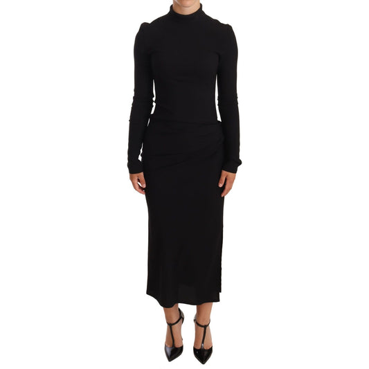 Elegant Black Turtleneck Sheath Dress