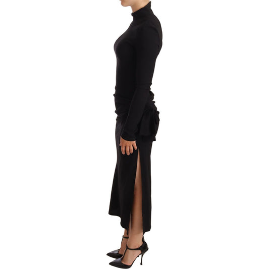 Elegant Black Turtleneck Sheath Dress