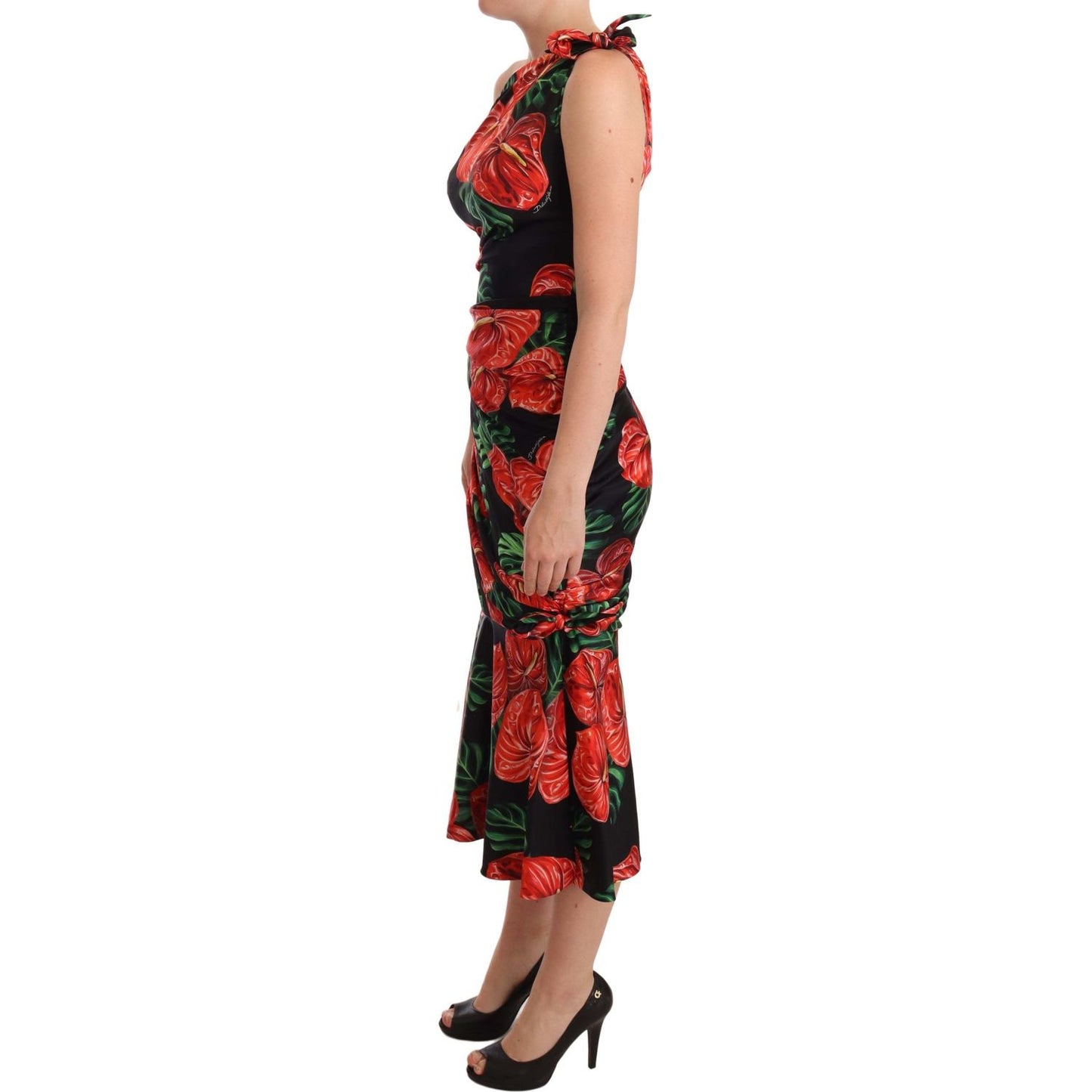 Elegant Floral Silk Draped Dress