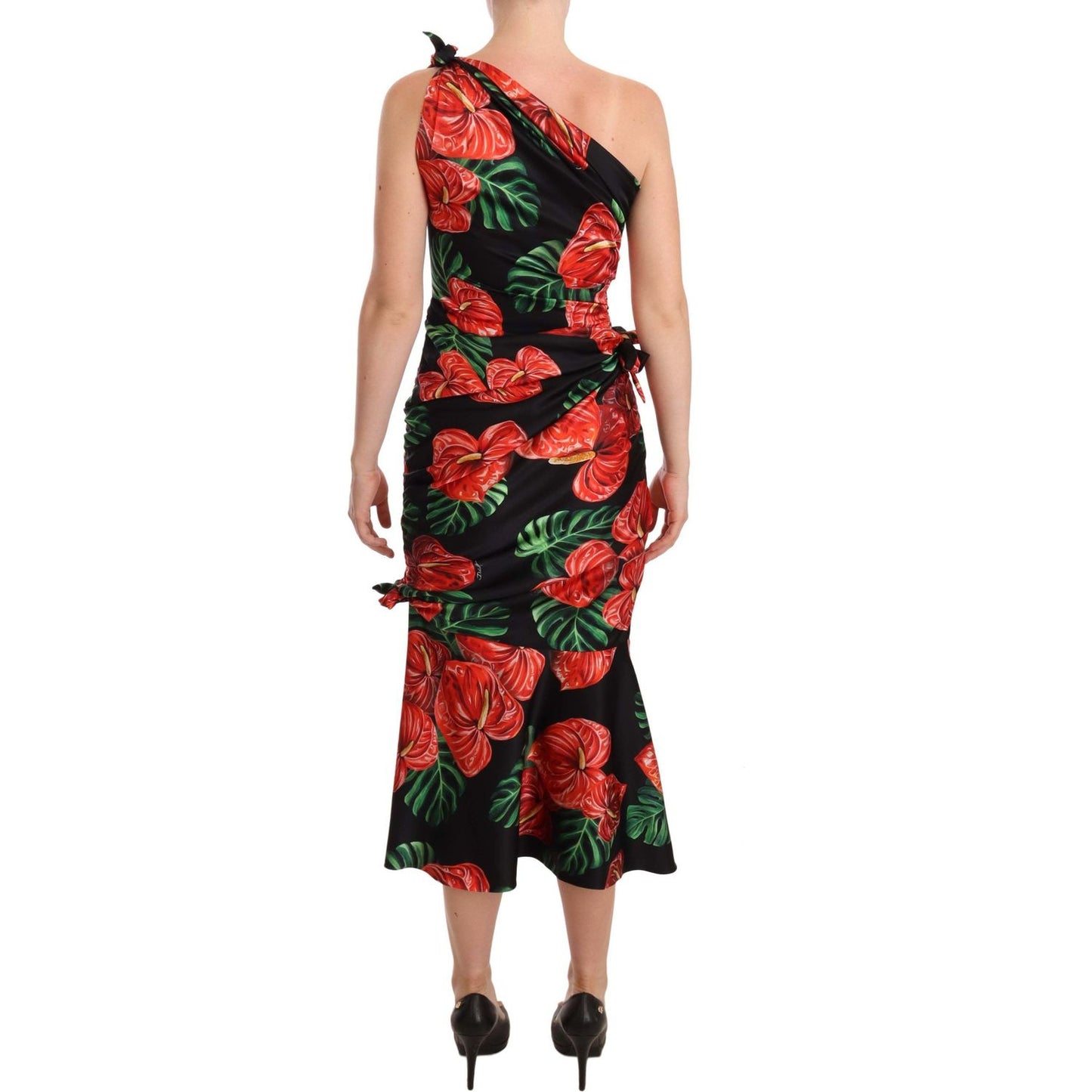 Elegant Floral Silk Draped Dress