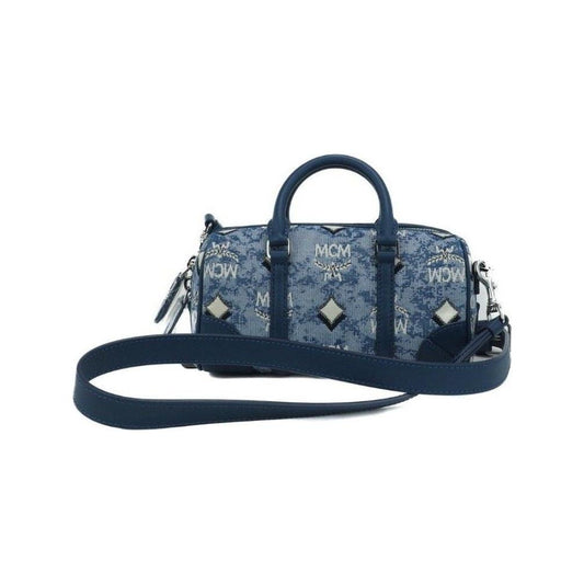 Boston Mini Blue Vintage Jacquard Logo Fabric Satchel Crossbody Handbag