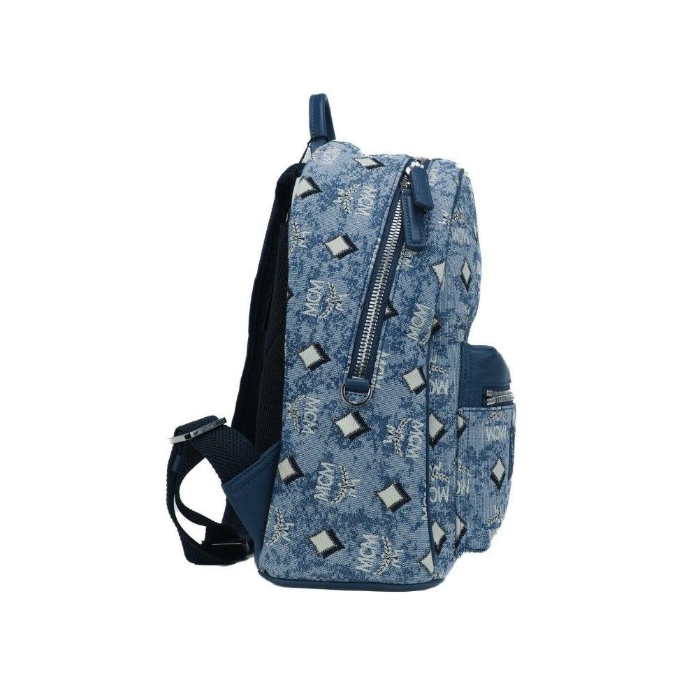 Stark Small Blue Vintage Jacquard Monogram Logo Fabric Backpack Bookbag