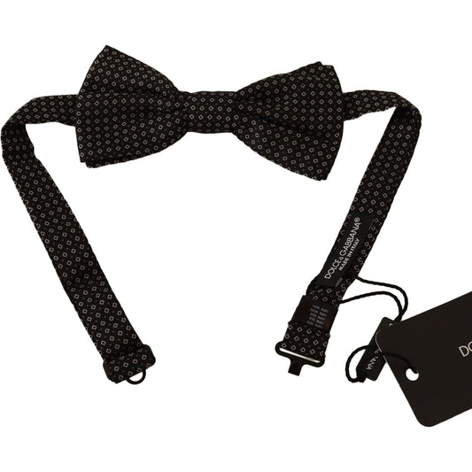 Elegant Black Patterned Silk Bow Tie