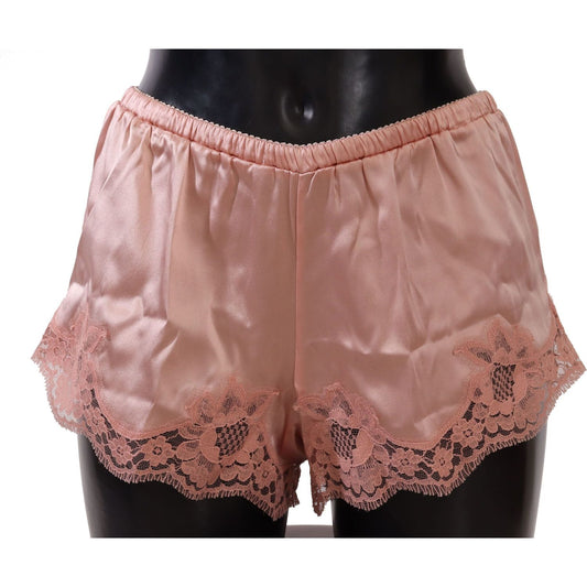 Elegant Powder Pink Silk Lace Lingerie Shorts