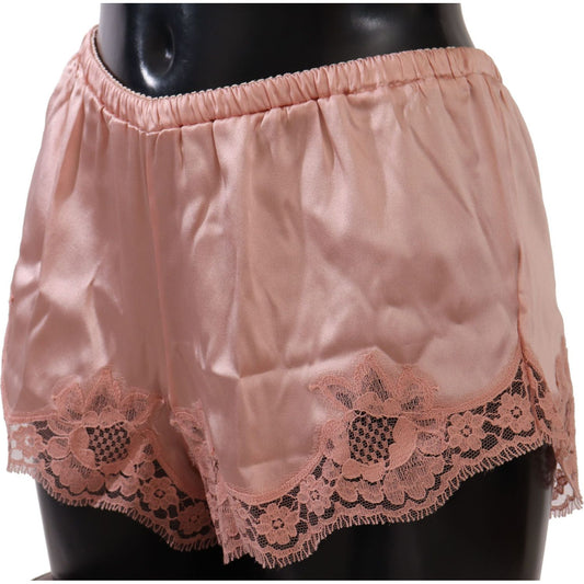 Elegant Powder Pink Silk Lace Lingerie Shorts