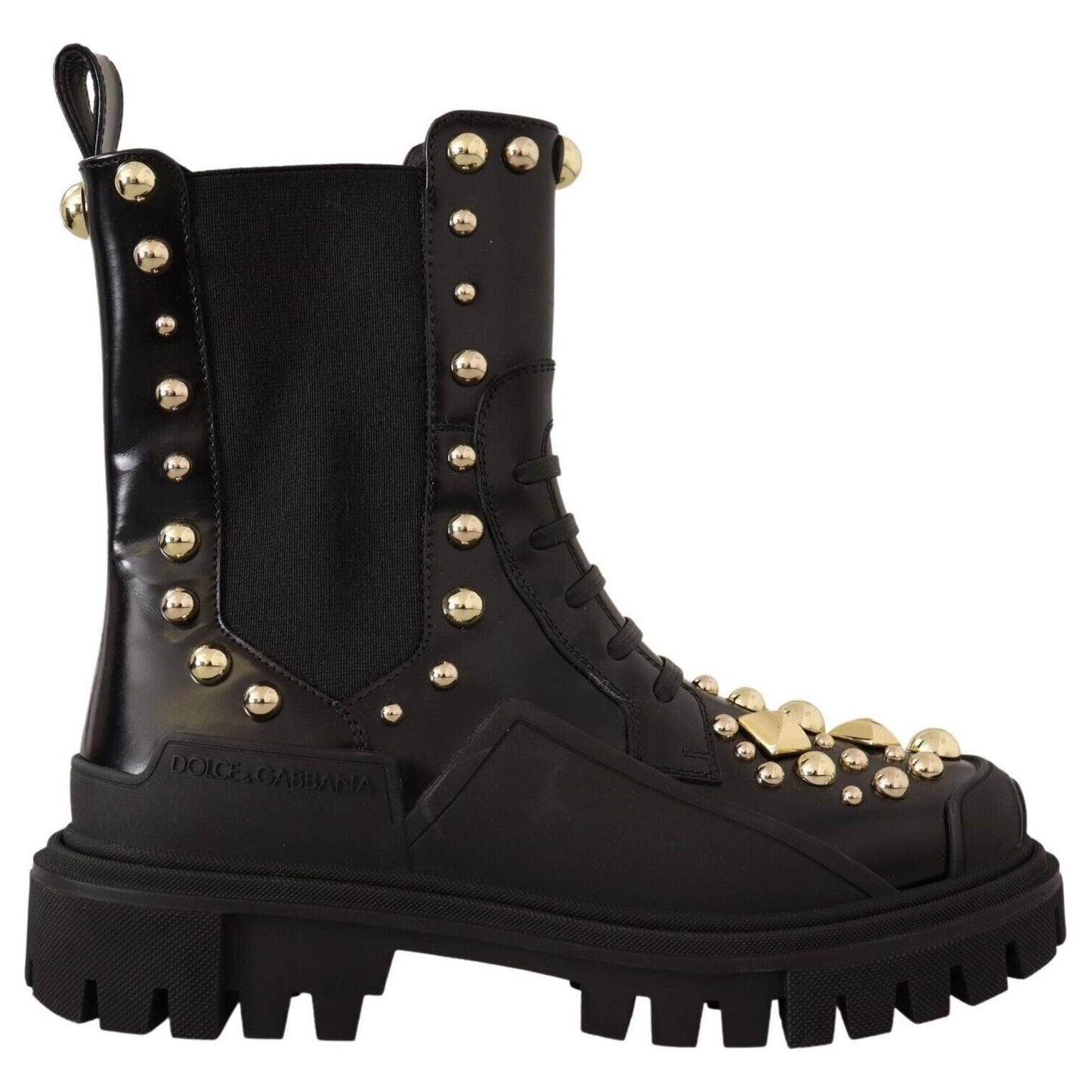 Studded Leather Combat Boots with Embroidery