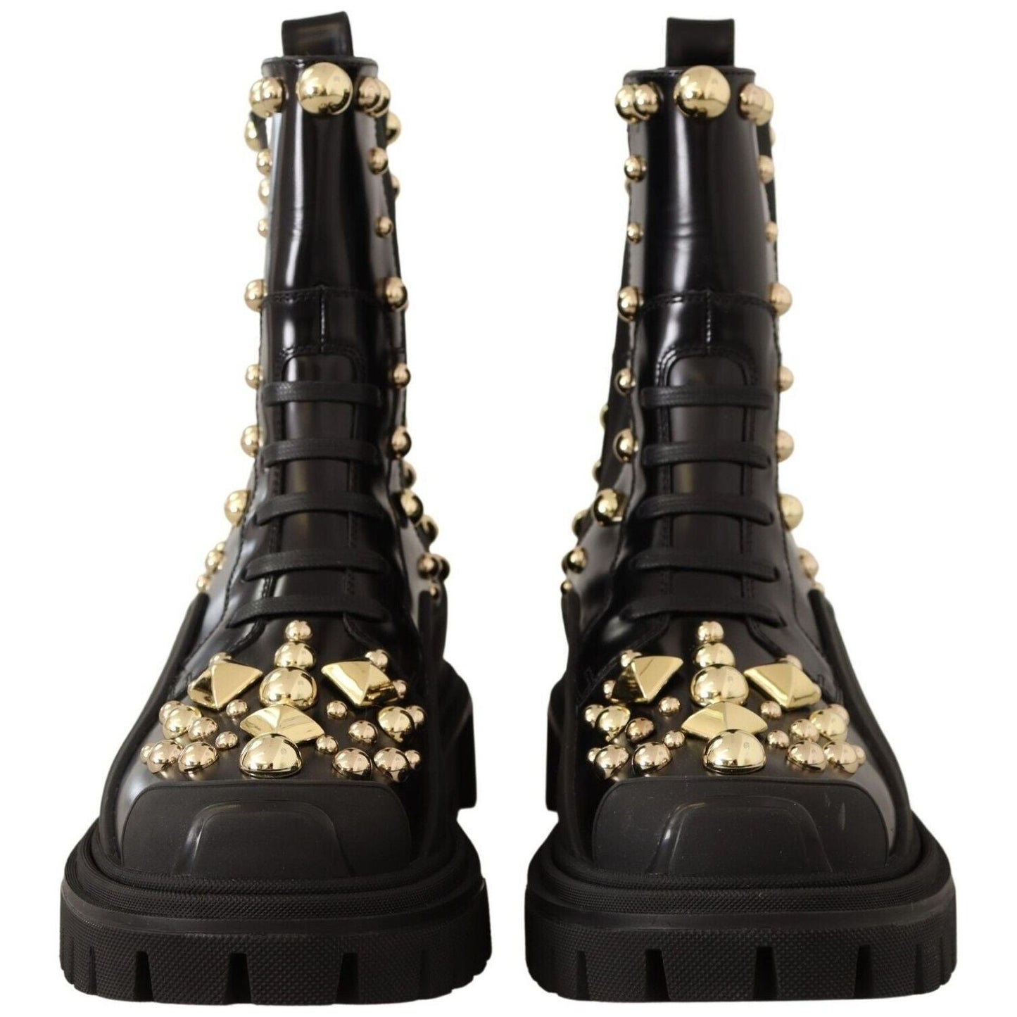 Studded Leather Combat Boots with Embroidery