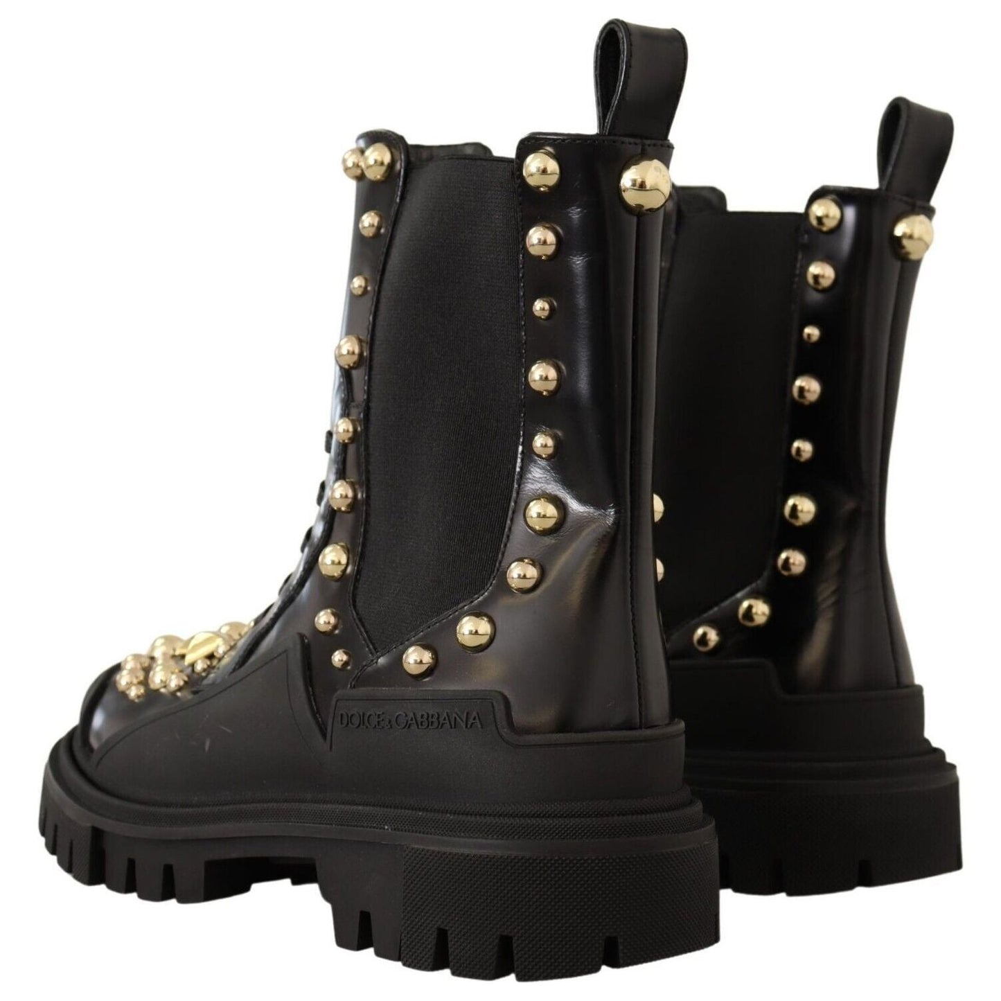 Studded Leather Combat Boots with Embroidery