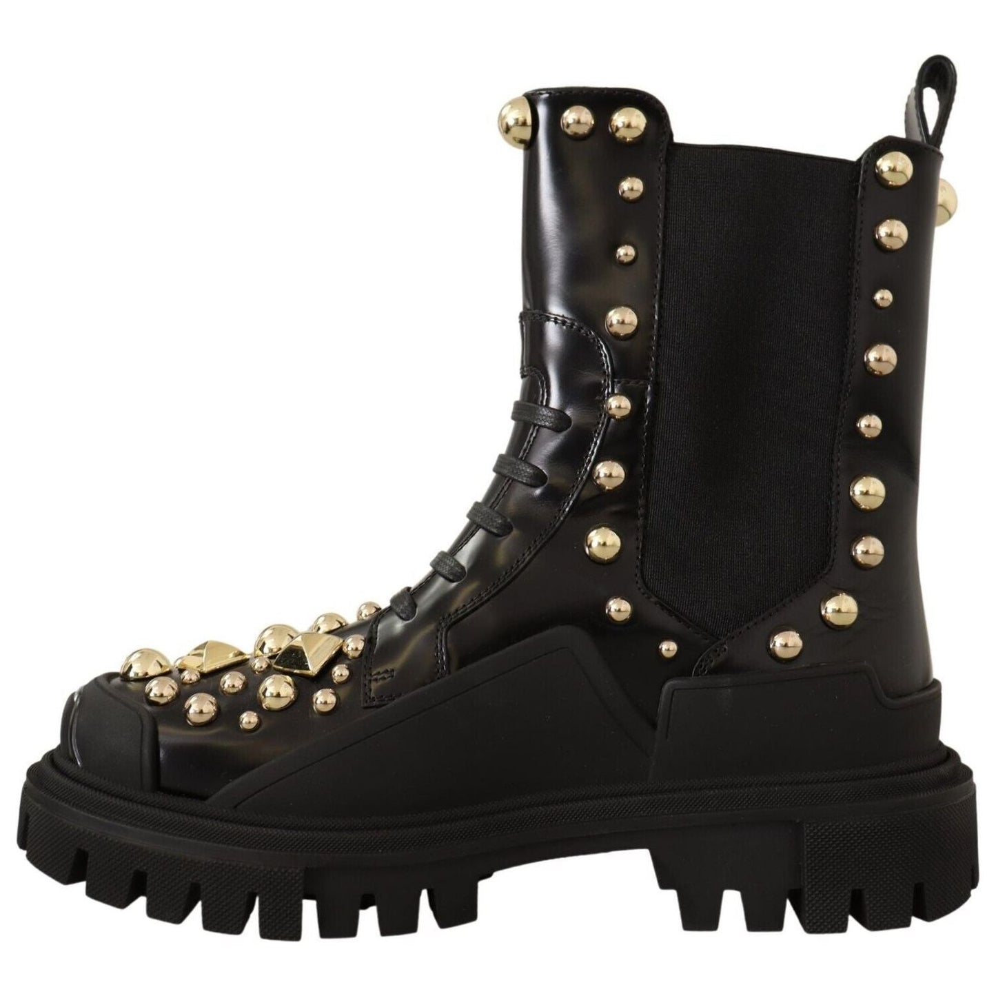 Studded Leather Combat Boots with Embroidery