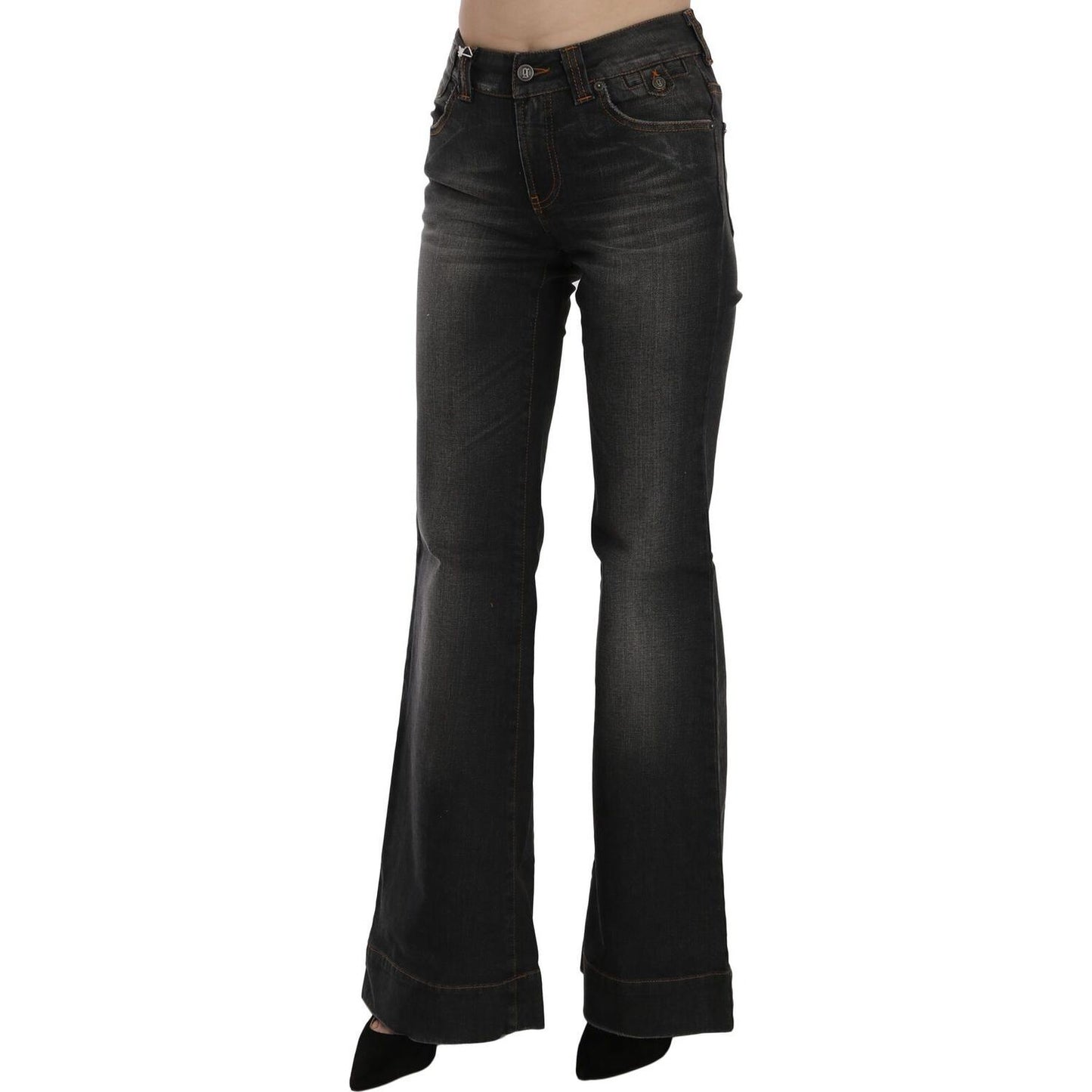 Svelte Mid Waist Flared Black Denim