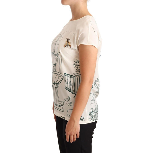 Elegant Silk Botanical Garden Fountain Tee