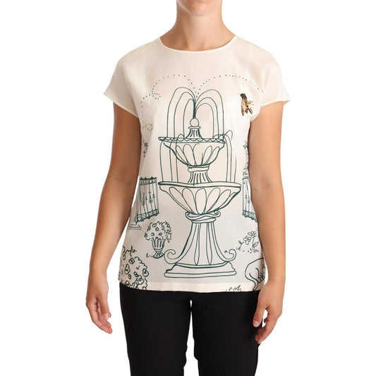 Elegant Silk Botanical Garden Fountain Tee