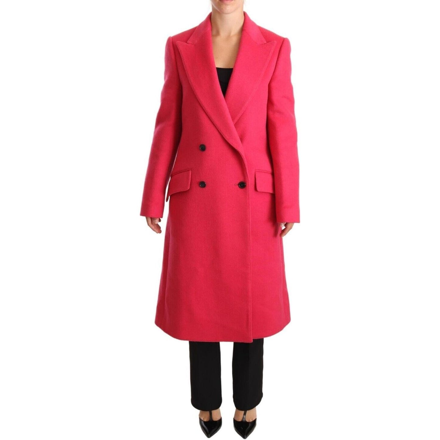 Elegant Pink Wool-Cashmere Coat