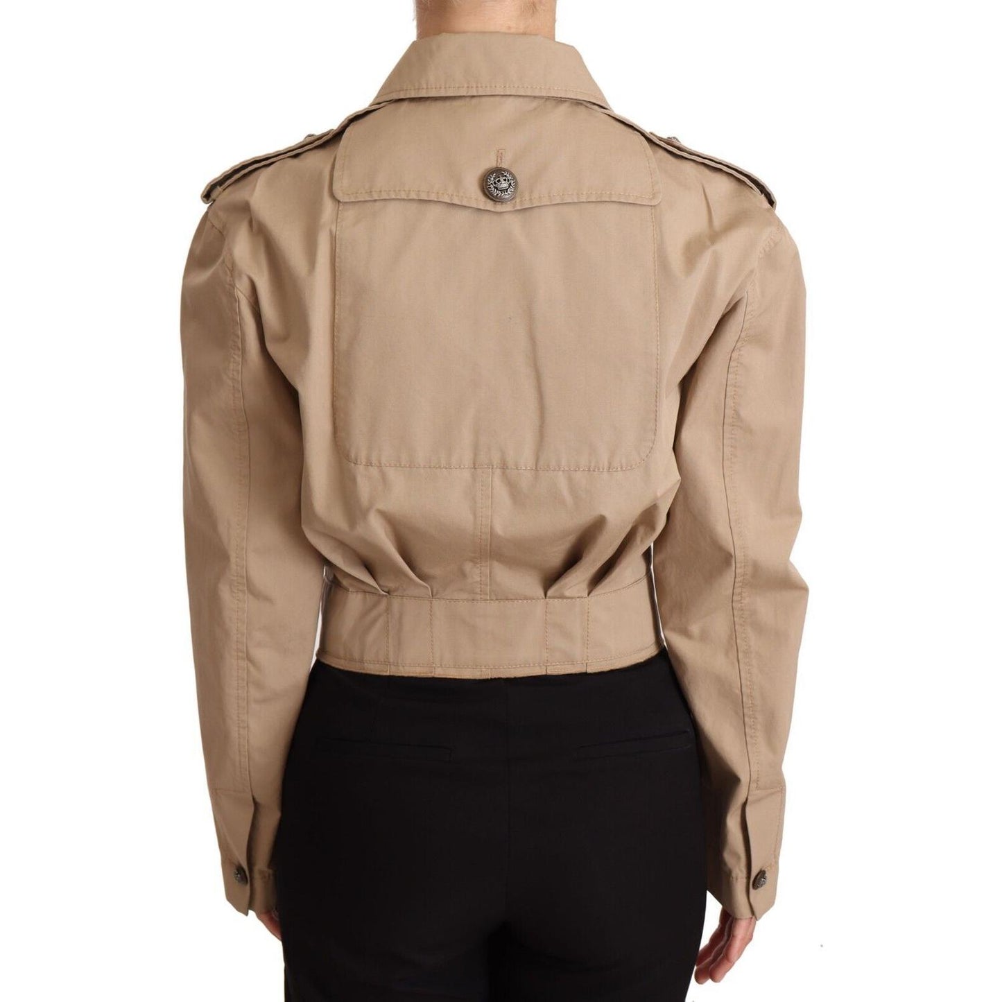 Elegant Cropped Cotton Jacket in Beige