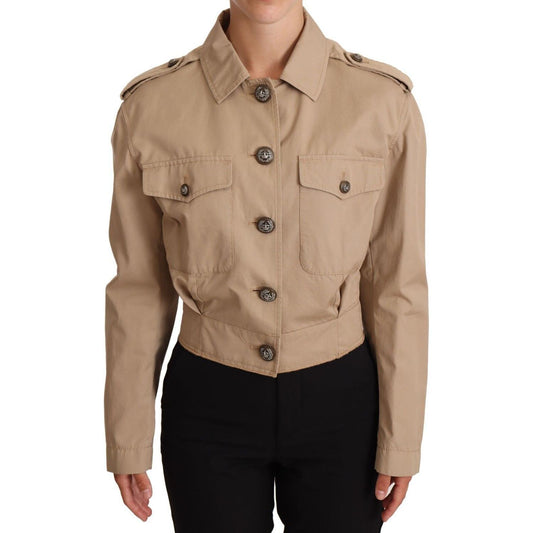 Elegant Cropped Cotton Jacket in Beige