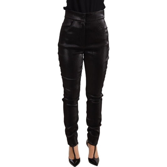 Dolce & Gabbana Black Silver Lurex Thread Cotton Stretch Pants