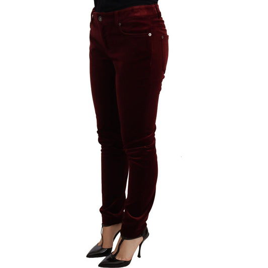 Elegant Red Velvet Skinny Pants