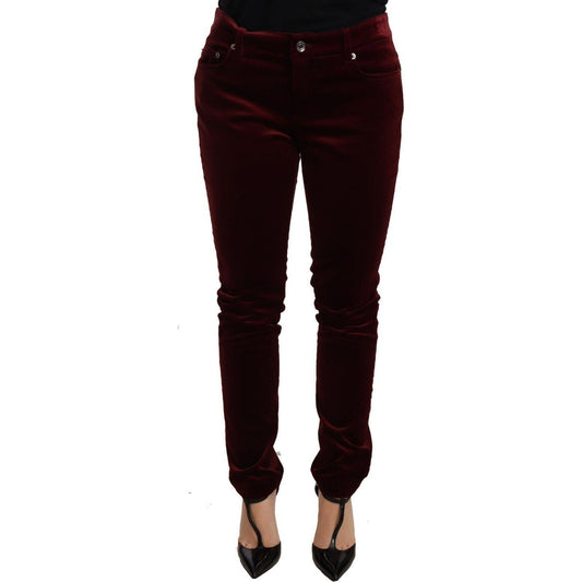 Elegant Red Velvet Skinny Pants