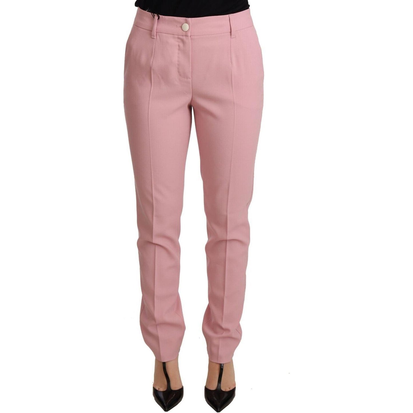 Elegant Pink Tapered Wool Trousers