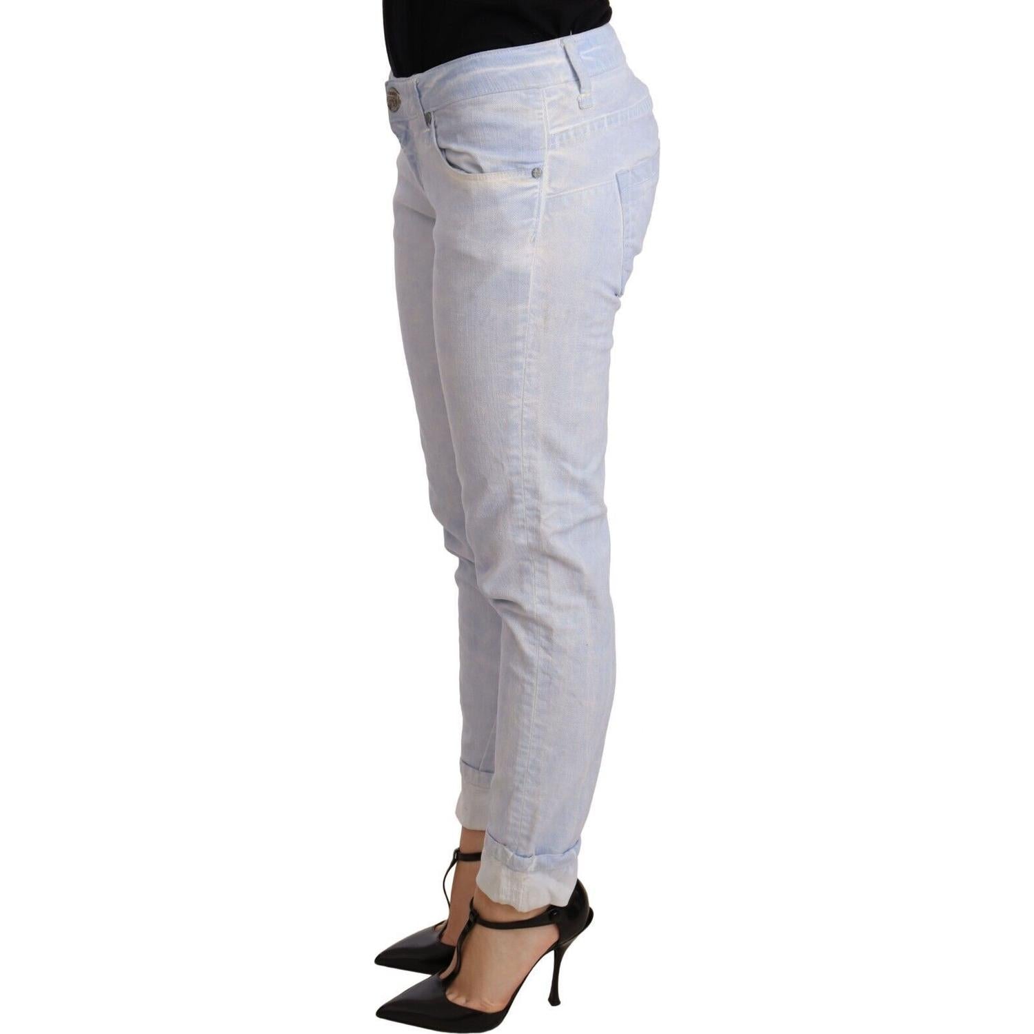 Acht Light Blue Cotton Folded Hem Denim Skinny Women Trouser Jeans