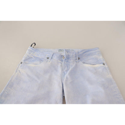 Acht Light Blue Cotton Folded Hem Denim Skinny Women Trouser Jeans