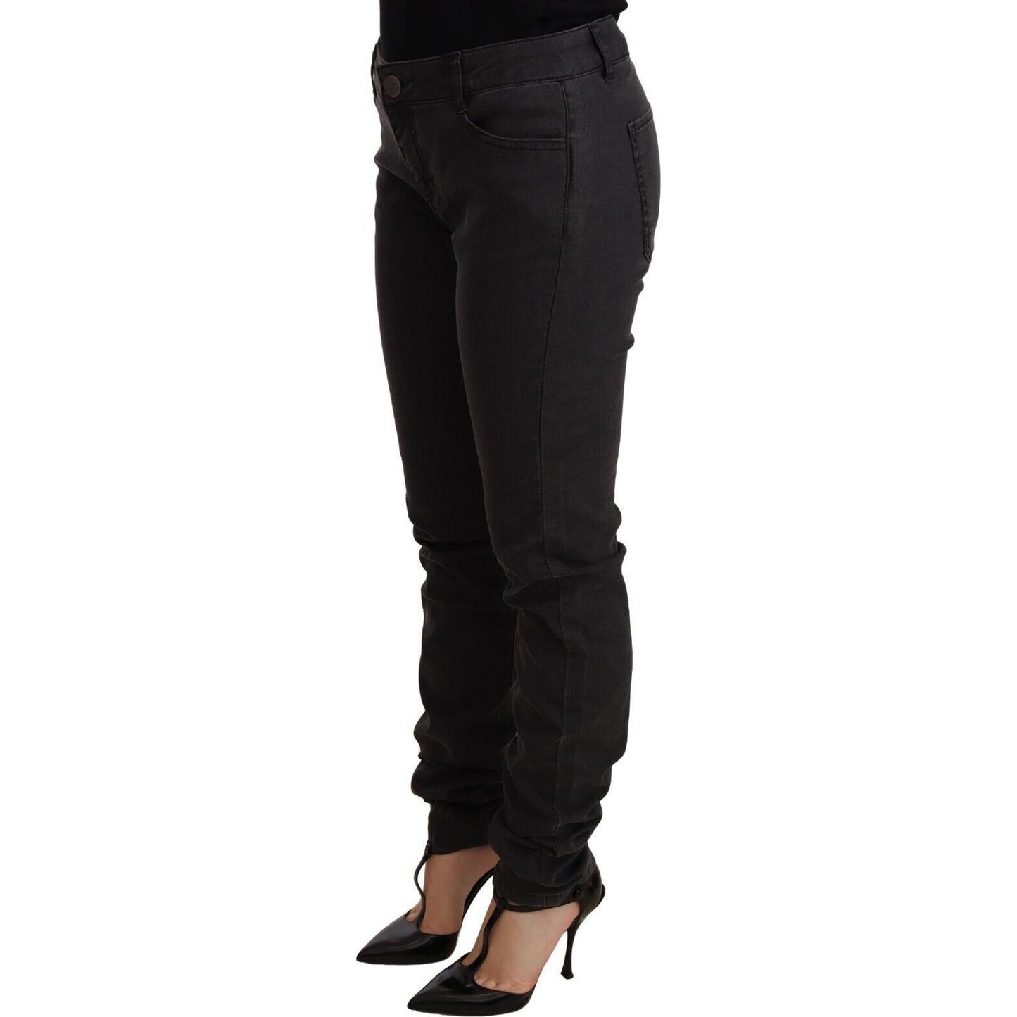 Chic Mid Waist Skinny Black Denim