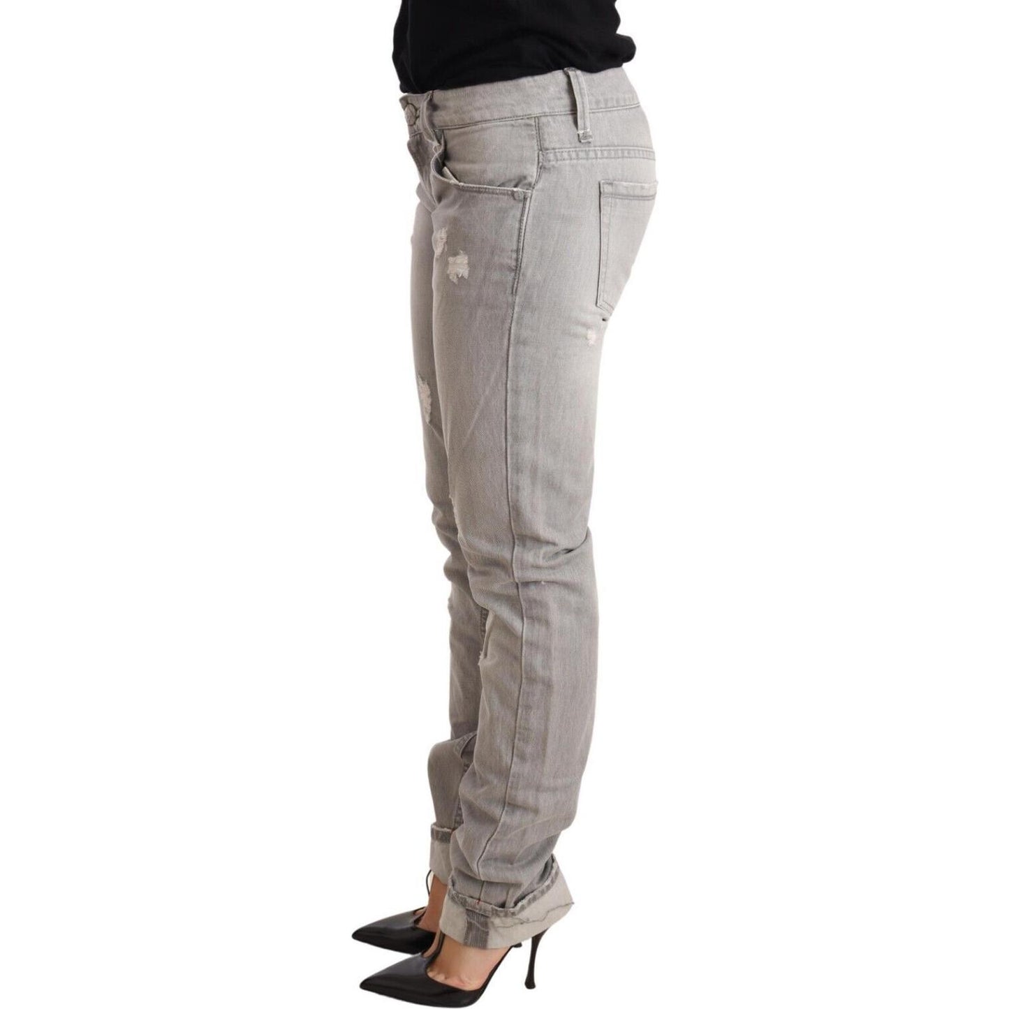 Chic Slim Fit Tattered Gray Wash Jeans