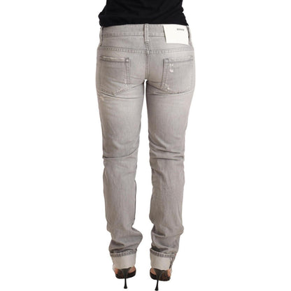 Acht Gray Tattered Cotton Slim Fit Folded Hem Women Denim Jeans