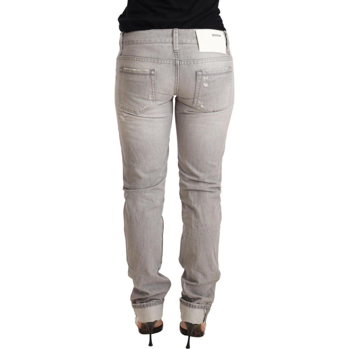 Chic Slim Fit Tattered Gray Wash Jeans