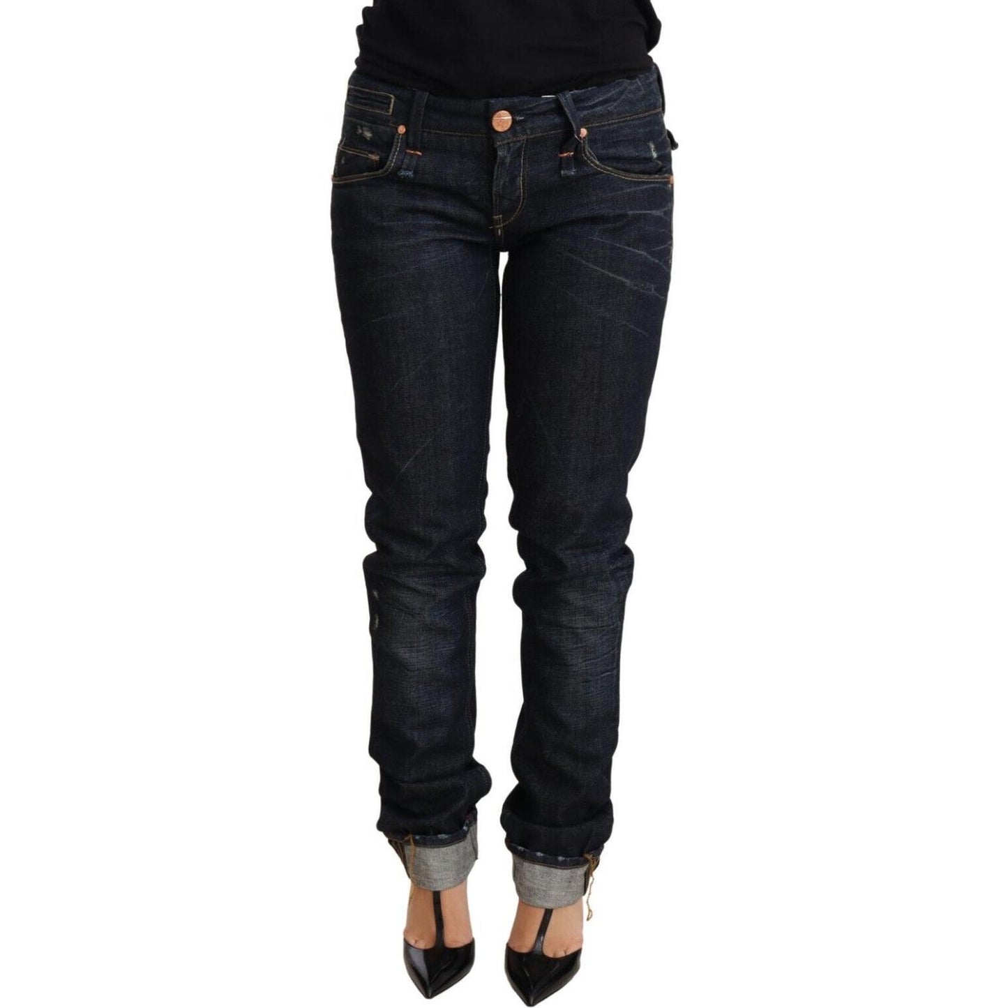 Elegant Low Waist Skinny Dark Blue Jeans