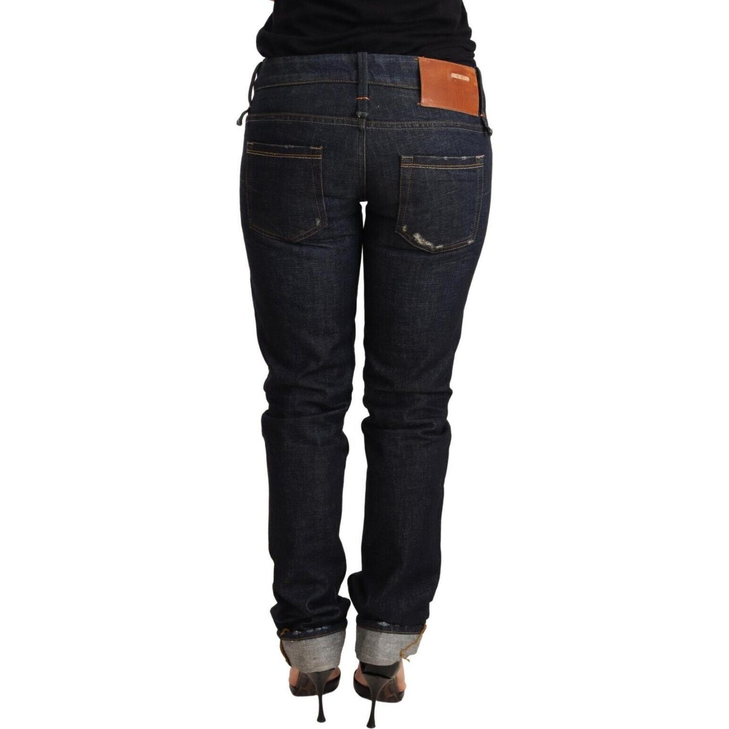 Elegant Low Waist Skinny Dark Blue Jeans