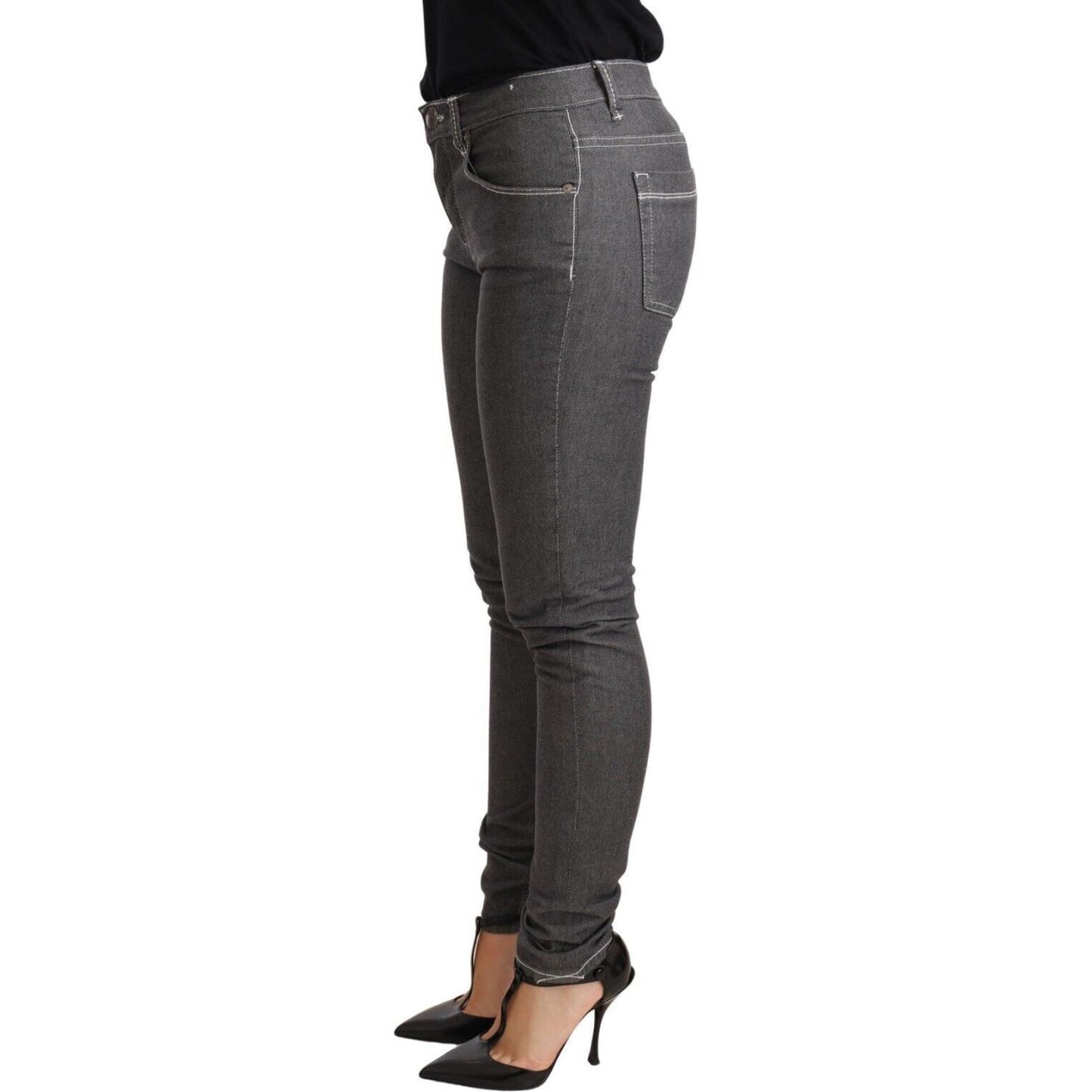 Elegant Gray Mid Waist Skinny Jeans