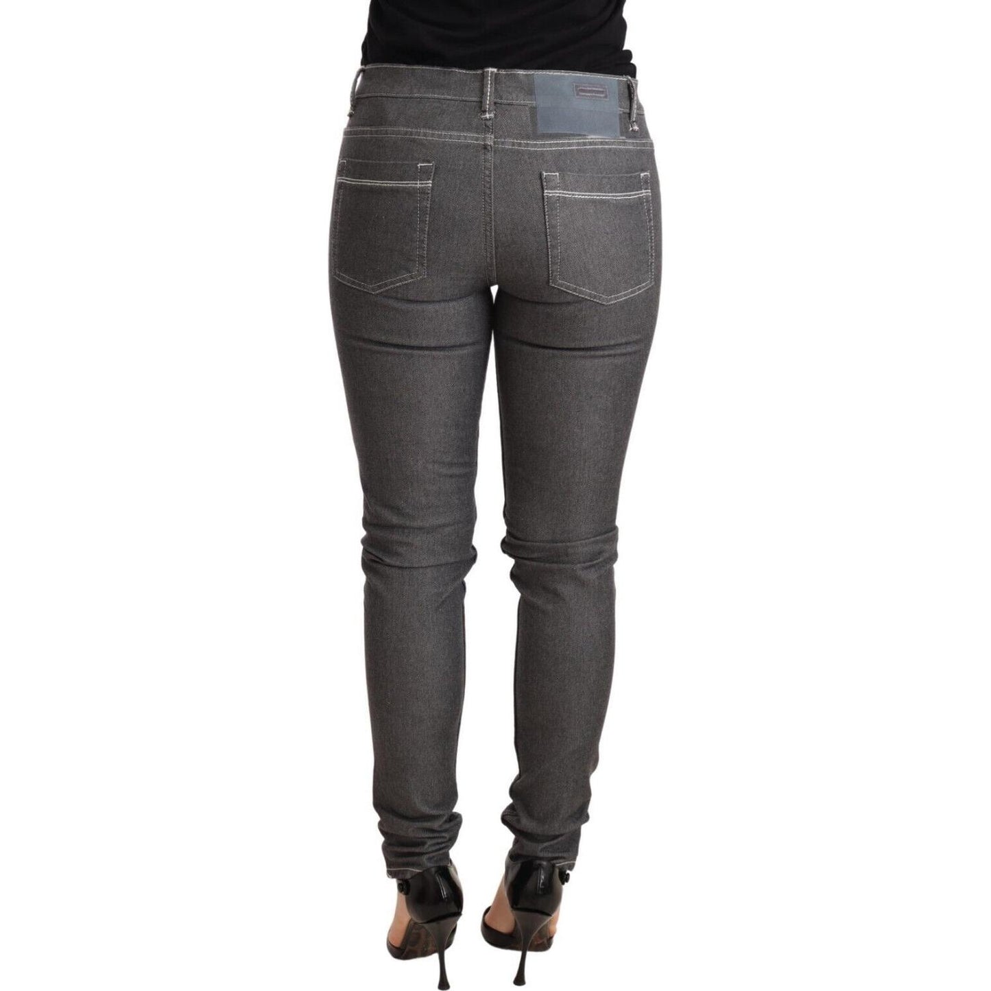 Elegant Gray Mid Waist Skinny Jeans